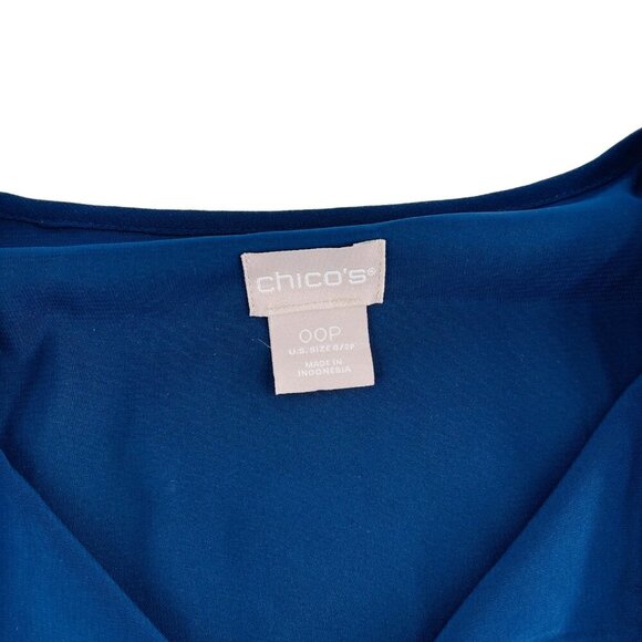 Chicos Blue Floral Long-Sleeve Blouse Size 00P Polyester Spandex Boho Chic Women - Picture 2 of 6